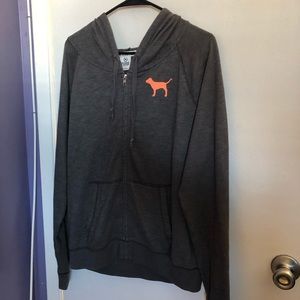 VS Pink Grey Sweater with Hood Size L